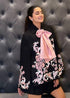 Split Sleeve Black Embroidered Jacket with Satin Bow